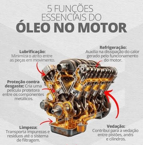 Óleo do motor — as cinco funções simultâneas de lubrificação resfriamento limpeza proteção e vedação