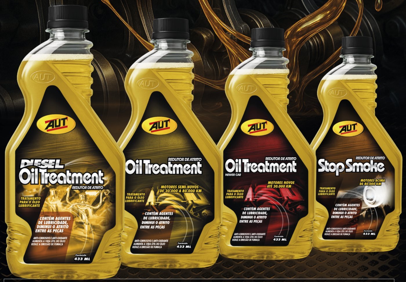 Diesel Oil Treatment, Oil Treatment, Oil Treatment New Car e Stop Smoke, frascos de 433 ml