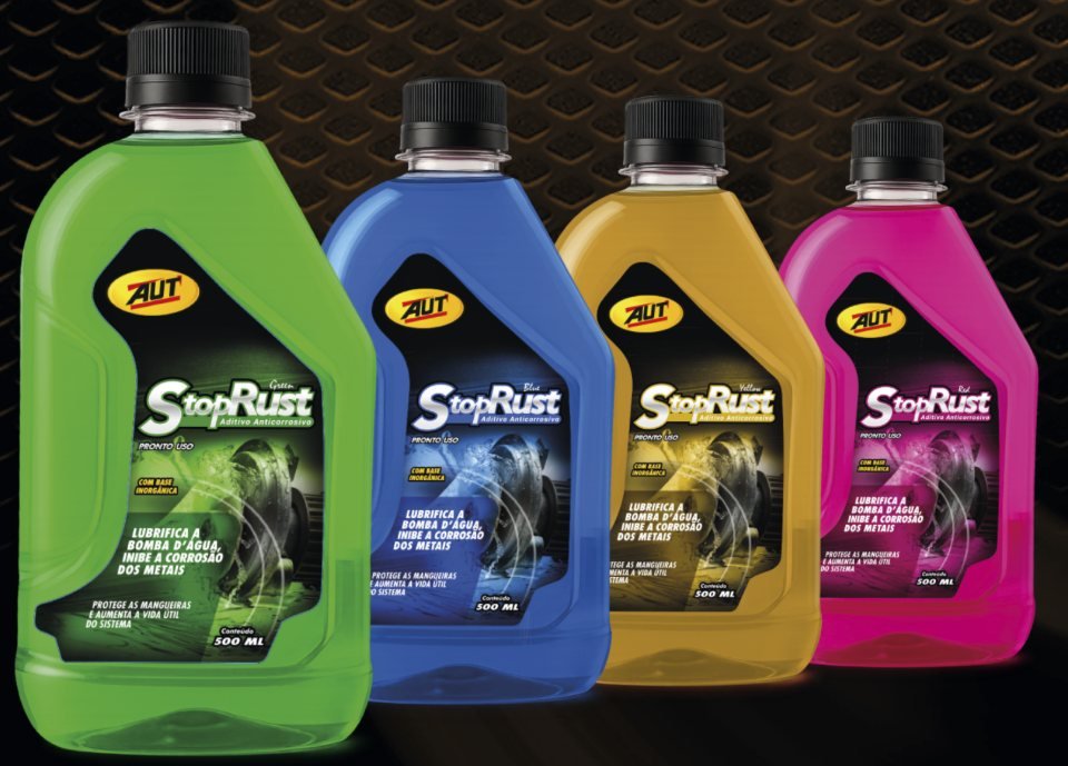 Stop Rust inorgânico nas cores verde, azul, amarelo e rosa